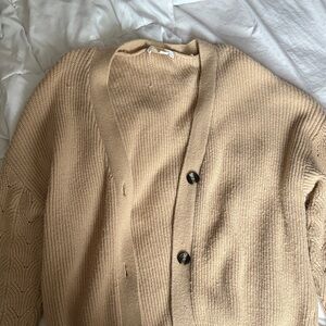 Beige Knit Cardigan with Button Detail
